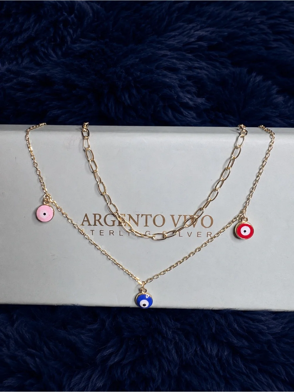Argento Vivo Set of 2 Gold-Tone 925 Sterling Silver Anklets Evil Eye